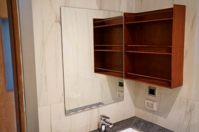 Granite Washbasin Vanity, Designer Faucet & Solid Teak Shelving