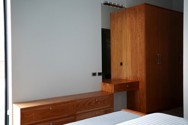 Custom Built-in Teak Wardrobe & Illuminated Dressing Vanity