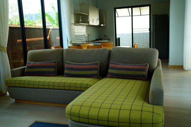 Plush L-Shape Lounge Sofa Overlooking Private Pool Terrace